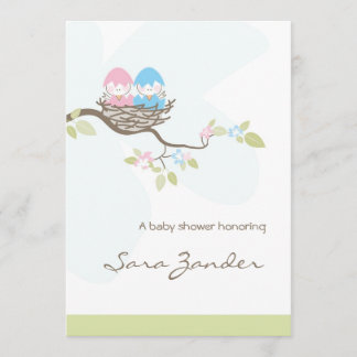 Invitation Baby shower - Oiseaux jumeaux roses et