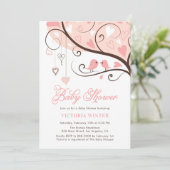 Invitation Baby shower Oiseaux roses et cordes (Debout devant)