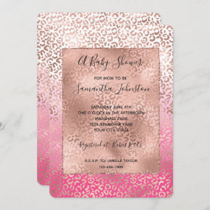 Invitation Baby shower Ombre Empreinte de léopard couleur ros