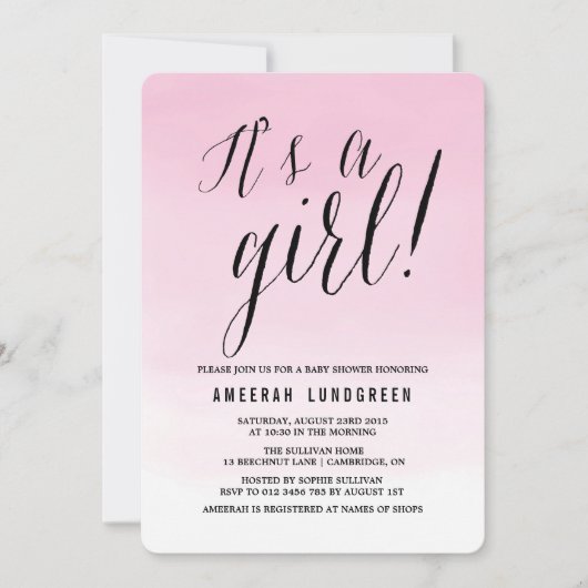 Invitation Baby shower Ombre Pink Watercolor (Devant)