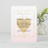 Invitation Baby shower Ombre rose-bleu-coeur or (Debout devant)