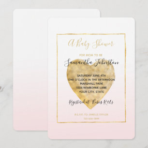 Invitation Baby shower Ombre rose-bleu-coeur or