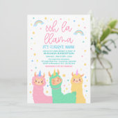 Invitation Baby shower Ooh La Llama Rainbow et Stars (Debout devant)