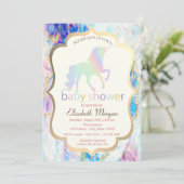 Invitation Baby shower Opal Holographic Unicorn (Debout devant)