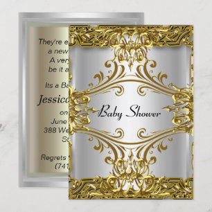 Invitation Baby Shower Or Argent Neutre