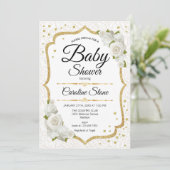 Invitation Baby shower - Or blanc (Debout devant)