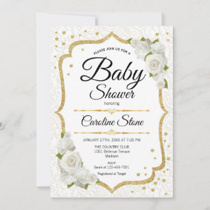Invitation Baby shower - Or blanc