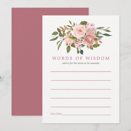 Invitation Baby shower or Blush et Rose Conseils pour maman (Devant / Derrière)