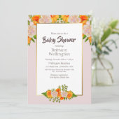 Invitation Baby shower Or Blush rose Orange Floral (Debout devant)