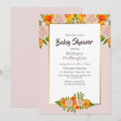 Invitation Baby shower Or Blush rose Orange Floral (Devant / Derrière)