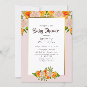 Invitation Baby shower Or Blush rose Orange Floral