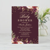 Invitation Baby shower Or Bourgogne floral Éperche (Debout devant)