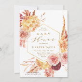 Invitation Baby shower Or Burange Orange Terracotta Fleurs (Devant)