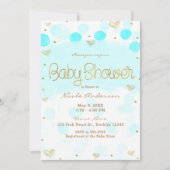 Invitation Baby Shower Or & Cœurs Bleu Or Blanc Points (Devant)