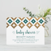 Invitation Baby shower or et Emerald Boho Aztec (Debout devant)