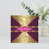 Invitation Baby shower or et rose (Debout devant)