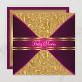 Invitation Baby shower or et rose (Devant / Derrière)