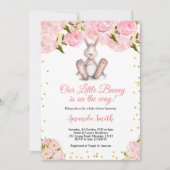 Invitation Baby shower Or Petit Lapin Rose (Devant)