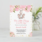 Invitation Baby shower Or Petit Lapin Rose (Debout devant)