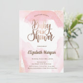 Invitation Baby shower or Rose de peinture à l'aquarelle (Debout devant)