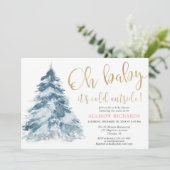 Invitation Baby shower or rose pour Bébé il fait froid dehors (Debout devant)