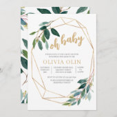 Invitation Baby shower Or verdoyant (Devant / Derrière)