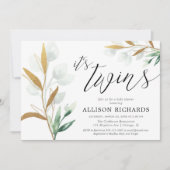 Invitation Baby shower or vert neutre genre jumeaux (Devant)