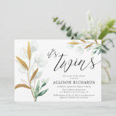 Invitation Baby shower or vert neutre genre jumeaux (Debout devant)