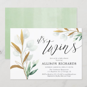 Invitation Baby shower or vert neutre genre jumeaux