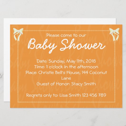 Invitation Baby shower orange (Devant / Derrière)