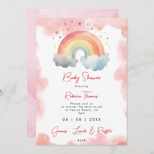 Invitation baby shower orange arc-en-ciel neutre (Devant / Derrière)