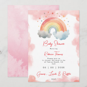 Invitation baby shower orange arc-en-ciel neutre