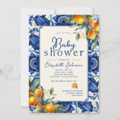 Invitation Baby shower orange bleu Little Cutie (Devant)