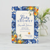 Invitation Baby shower orange bleu Little Cutie (Debout devant)