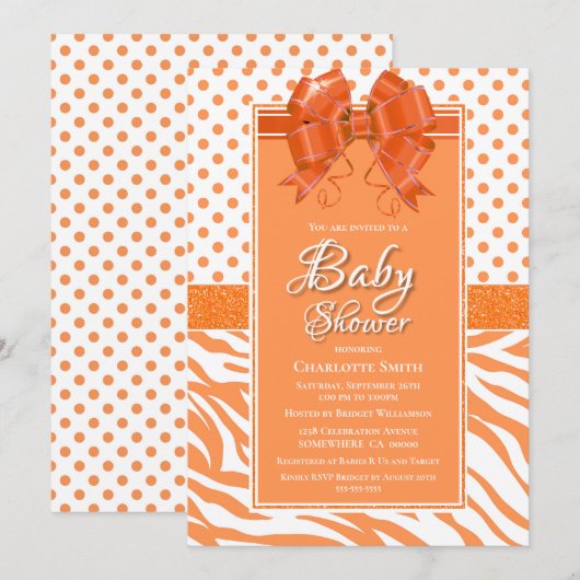 Invitation Baby shower Orange Bow (Devant / Derrière)