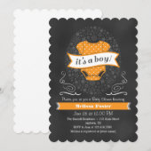 Invitation Baby shower Orange Chalkboard Boy (Devant / Derrière)