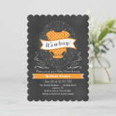 Invitation Baby shower Orange Chalkboard Boy (Debout devant)