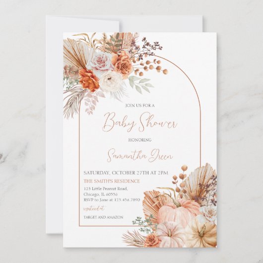 Invitation Baby shower Orange Citrouille (Devant)