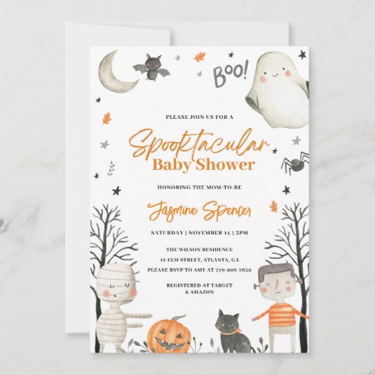 Invitation Baby shower Orange Citrouille d'Halloween (Devant)