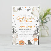 Invitation Baby shower Orange Citrouille d'Halloween (Debout devant)