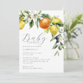Invitation Baby shower orange Citrus moderne (Debout devant)