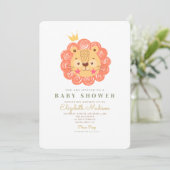 Invitation Baby shower Orange Cute Lion King (Debout devant)
