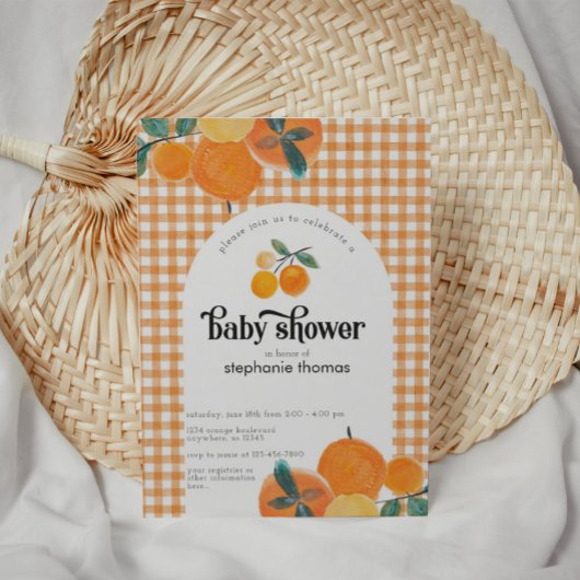 Invitation Baby shower Orange En vichy Citrus