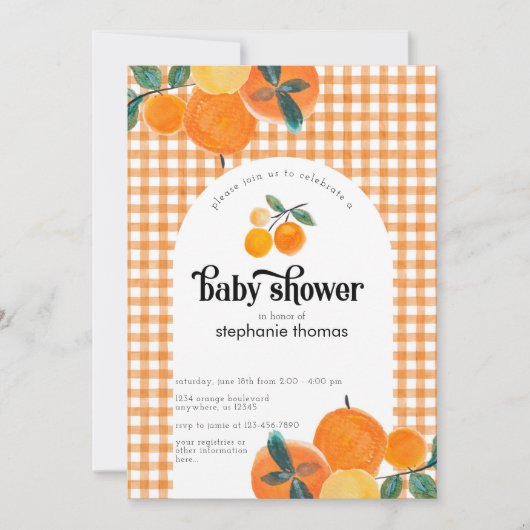 Invitation Baby shower Orange En vichy Citrus (Devant)