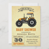 Invitation Baby shower Orange Farm Tractor (Devant)