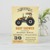 Invitation Baby shower Orange Farm Tractor (Debout devant)