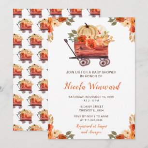 Invitation Baby shower Orange Floral Citrouille