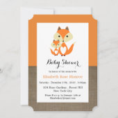 Invitation Baby shower Orange Fox Burlap (Devant)