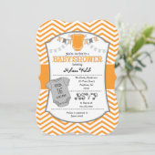 Invitation Baby shower Orange Grey Chevron (Debout devant)