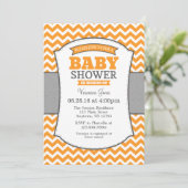 Invitation Baby shower Orange Grey Chevron (Debout devant)